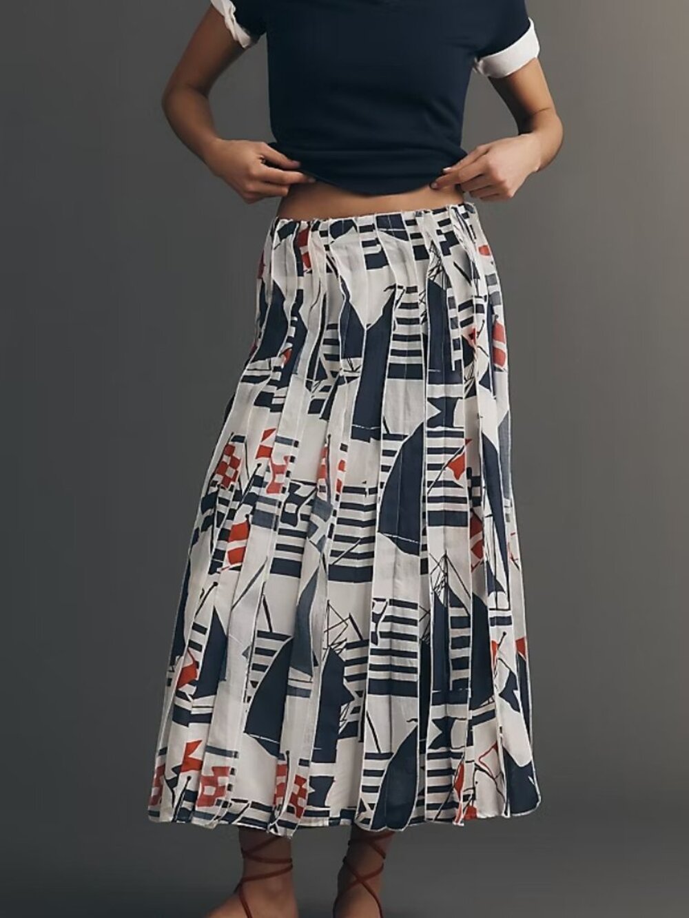 new anthropologie Maeve Graphic Piped Midi Skirt size XL nwt - Picture 2 of 6